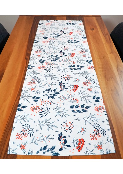 Lacivert Yaprak Kırmızı Çiçek Desenli Runner fiyatları