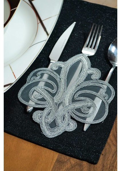 4 Adet Viento Model Siyah Simli Keten Amerikan Servis ve Runner Seti modelleri