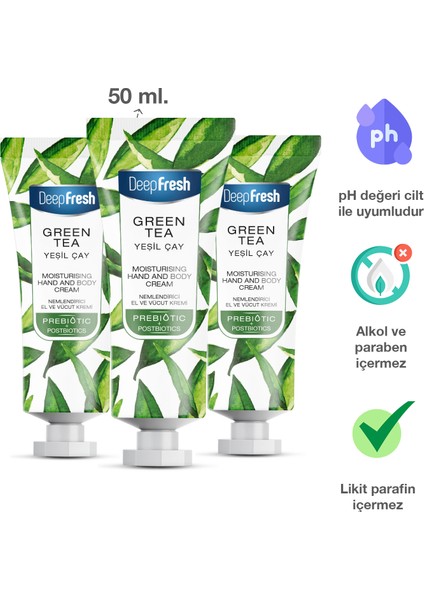 Prebiyotik Nemlendirici El ve Vücut Kremi Yeşil Çay 50 ml 3 Adet