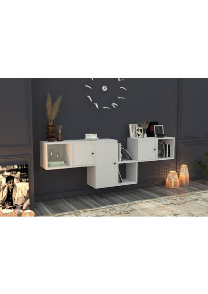 Rafli Dolapli Duvar Rafi Beyaz 200 cm DVR-1121-Ç