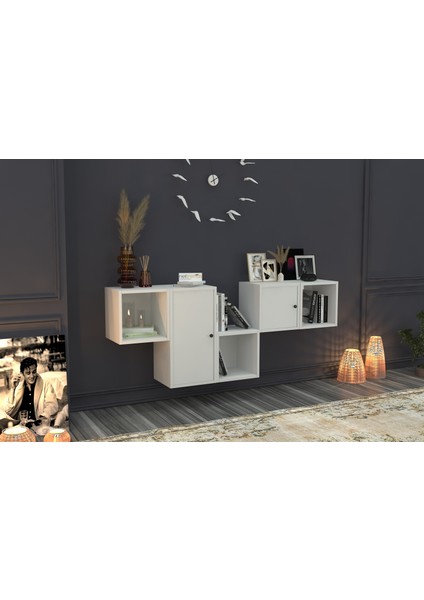 Rafli Dolapli Duvar Rafi Beyaz 170 cm DVR-1107-Ç