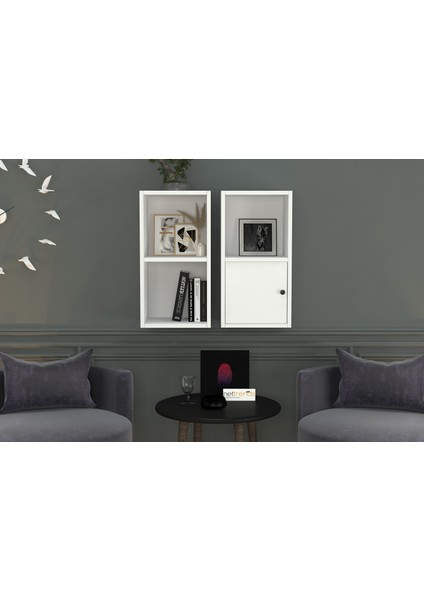 Kitaplikli Kapakli Duvar Rafi Beyaz 70 cm DVR-1053-Ç
