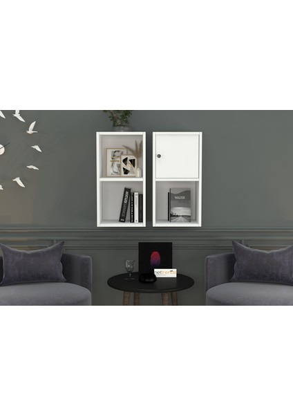 Kitaplikli Kapakli Duvar Rafi Beyaz 70 cm DVR-1054-Ç