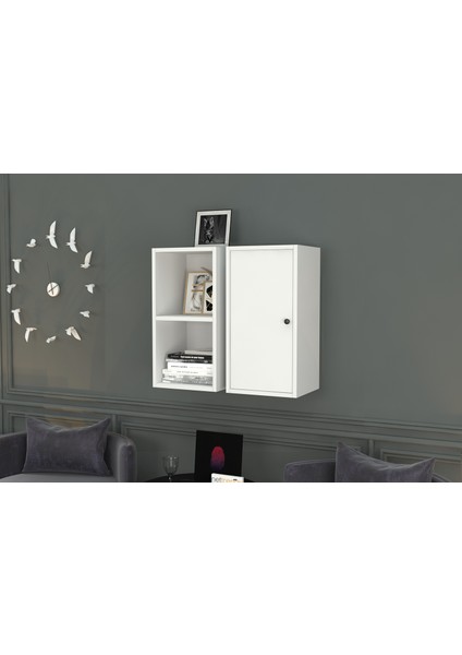 Kitaplikli Dolapli Duvar Rafi Beyaz 70 cm DVR-1055-Ç fiyatları