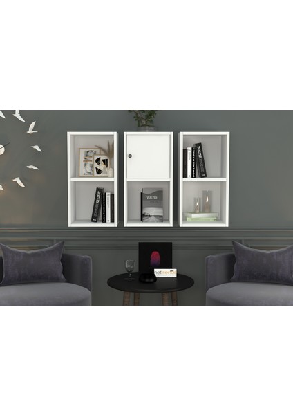 Kitaplikli Kapakli Duvar Rafi Beyaz 100 cm DVR-1061-Ç