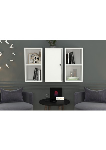 Kitaplikli Dolapli Duvar Rafi Beyaz 100 cm DVR-1062-Ç