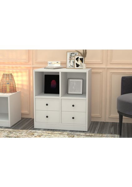 Rafli Çekmeceli Sifonyer Beyaz 65 cm SFN-1003-Ç