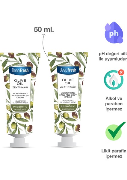 Prebiyotik Nemlendirici El ve Vücut Kremi Zeytinyağı 50 ml 2 Adet