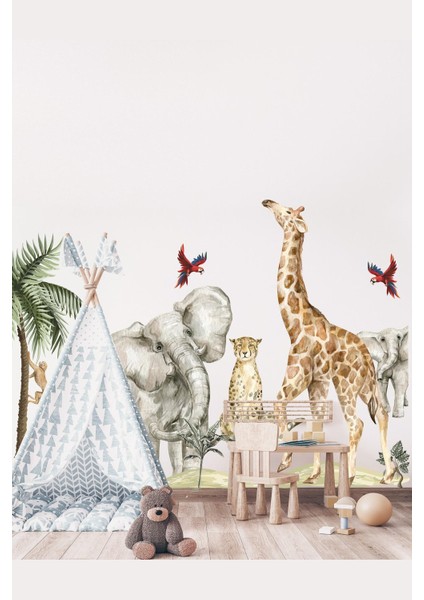 Safari Hayvanları Büyük Boy Çocuk Odası Dekorasyon Sticker Seti