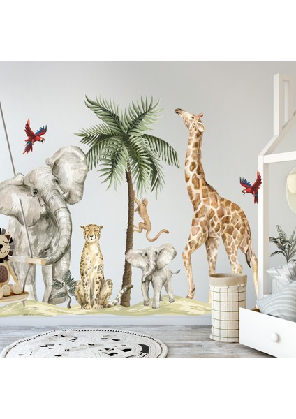 Safari Hayvanları Büyük Boy Çocuk Odası Dekorasyon Sticker Seti modelleri