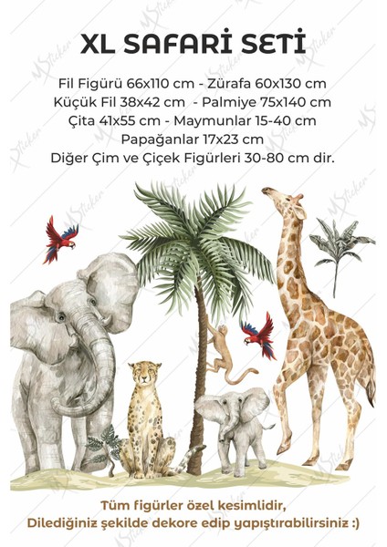 Safari Hayvanları Büyük Boy Çocuk Odası Dekorasyon Sticker Seti fırsatları