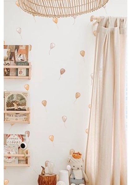 Soft Kahve Tonlarda Uçan Balonlar Çocuk Odası Dekorasyon Sticker Seti