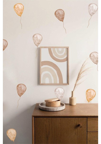 Soft Kahve Tonlarda Uçan Balonlar Çocuk Odası Dekorasyon Sticker Seti modelleri