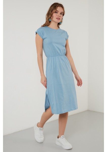 Pamuklu Kısa Kollu Çift Yırtmaçlı Midi Elbise Bayan Elbise 5864205 fiyatları