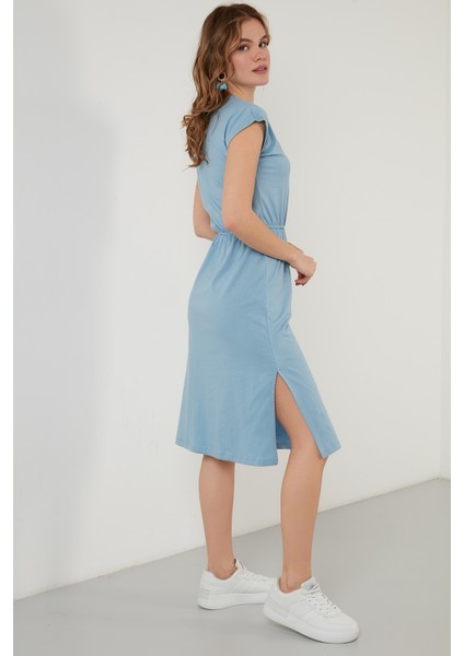 Pamuklu Kısa Kollu Çift Yırtmaçlı Midi Elbise Bayan Elbise 5864205 modelleri