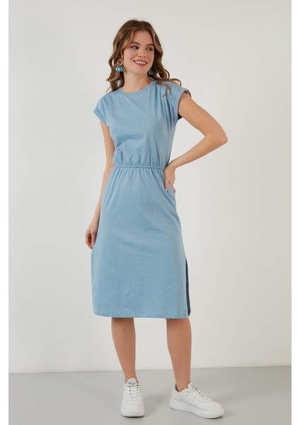 Pamuklu Kısa Kollu Çift Yırtmaçlı Midi Elbise Bayan Elbise 5864205 fırsatları