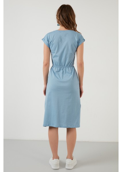 Pamuklu Kısa Kollu Çift Yırtmaçlı Midi Elbise Bayan Elbise 5864205 indirimleri