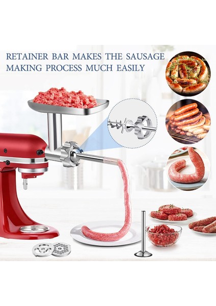 Kitchenaid Stand Mikserler Için Gıda Öğütücü Ataşmanı, Kıyma Ataşmanları, Sosis Doldurma Tüpleri, 4 Öğütme Plakası(Yurt Dışından)