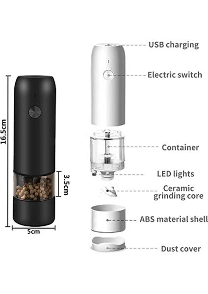 Shuai Yan USB Şarj Edilebilir Baharat Değirmeni - Beyaz (Yurt Dışından)