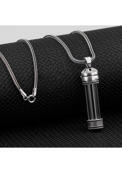 Açılabilir Cam Tüp Tasarımlı 925 Ayar Gümüş Cevşen Dua Kabı Kolye