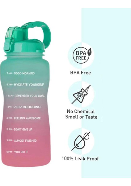 2200ml Zaman Işaretleyici Su Şişesi - Pembe/Yeşil (Yurt Dışından) fırsatları