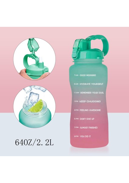 2200ml Zaman Işaretleyici Su Şişesi - Pembe/Yeşil (Yurt Dışından) indirimleri
