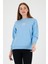 Kadın Oversize Yazı Baskılı 3 Iplik Sweatshirt Mavi 3