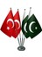 Masa Üstü Pakistan Bayrağı Türk Bayrağı Dörtlü Krom Direk Masa Bayrak Seti 1