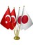 Masa Üstü Japonya Bayrağı Türk Bayrağı Dörtlü Pirinç Direk Masa Bayrak Seti 1