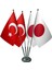 Masa Üstü Japonya Bayrağı Türk Bayrağı Dörtlü Krom Direk Masa Bayrak Seti 1