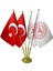 Masa Üstü Sağlık Bakanlığı Bayrağı Türk Bayrağı Dörtlü Pirinç Direk Masa Bayrak Seti 1