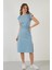 Pamuklu Kısa Kollu Çift Yırtmaçlı Midi Elbise Bayan Elbise 5864205 4
