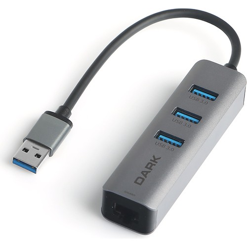 Dark USB Type-A To RJ45 Gigabit Ethernet ve 3xusb 3.0 Hub Çoklayıcı Adaptör