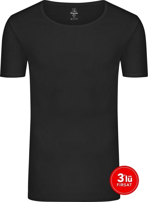 Sementa Erkek Pamuklu Sıfır Yaka Tshirt 3'lü Paket - Siyah görsel 2