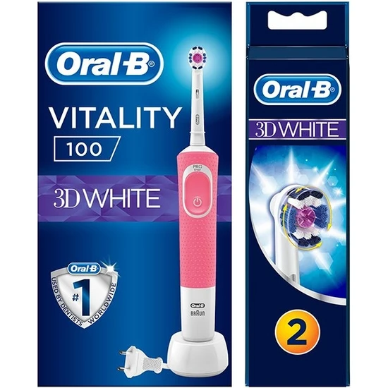 Oral-B Vitality 100 3D White Pembe Şarjlı Diş Fırça+2'li Yedek Başlık