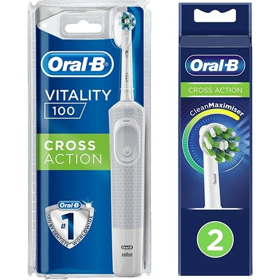 Oral-B D100 Şarjlı White Crossaction Diş Fırçası+2'li Yedek Başlık