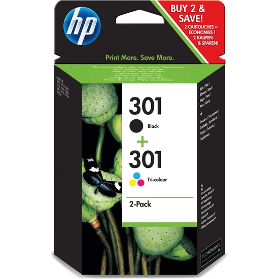 HP Orijinal 301 Mürekkep Kartuşu Siyah ve Renkli 2'li Paket (N972AE)