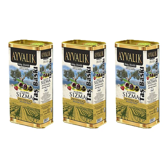Ayvalık Köybirlik Taş Baskı Naturel Sızma Soğuk Sıkım Zeytinyağı 3 x 5 Lt