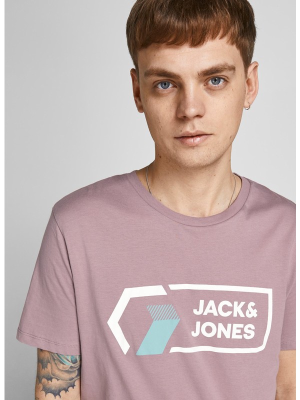 Jack & Jones 12204902_Jcologan Tee Ss Crew Neck O Yaka Regular Fit Baskılı Açık Mor Erkek T-Shirt