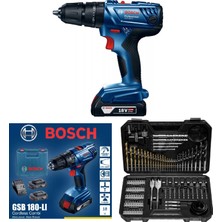 Bosch Gsb 180-LI 18V 2AH Darbeli Akülü Vidalama Şarjlı Matkap + 103 Parça Matkap Ucu Seti Vidalama Ucu Seti