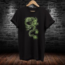 Remonz Yeşil Ejder Baskılı %100 Pamuk Oversize T-Shirt Büyük Beden Tişört