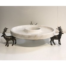 Arpe Dekor Pirinç Bronz Geyik Beyaz Mermer Stand