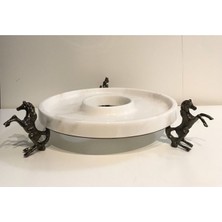 Arpe Dekor Pirinç Bronz At Beyaz Mermer Stand