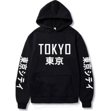 Amor Man Büyük Beden Kapüşonlu Tokyo Göğüs Baskılı Pamuk Oversize Yeni Trend Erkek SweaT-Shirt