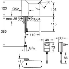 Grohe Bau Cosmopolitan E Fotoselli Lavabo Bataryası, Elektrikli