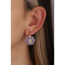 Mistik Silver Kristal Mor Taşlı Gümüş El ve Gözlü Küpe