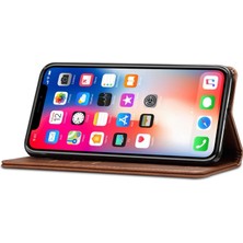 Suteni iPhone Xr Için Çizilmeye Dayanıklı Manyetik Cüzdan Tasarımlı Standlı Deri Kılıf - Kahverengi (Yurt Dışından)