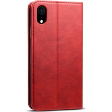 Suteni iPhone Xr Için Çizilmeye Dayanıklı Manyetik Cüzdan Tasarımlı Standlı Deri Kılıf - Kırmızı (Yurt Dışından)