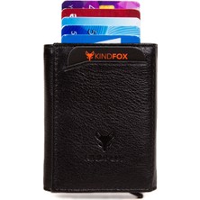 Kindfox Otomatik Mekanizmalı | Para Gözlü Hakiki (Gerçek ) Deri Erkek Cüzdan Kartlık | Rfıd Korumalı | Siyah
