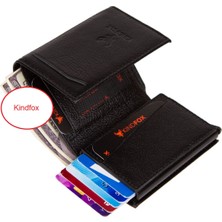 Kindfox Otomatik Mekanizmalı | Para Gözlü Hakiki (Gerçek ) Deri Erkek Cüzdan Kartlık | Rfıd Korumalı | Siyah